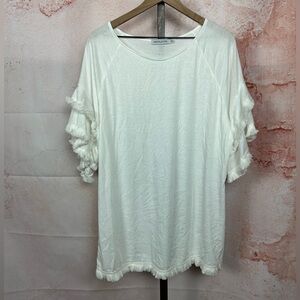 MISSLOOK boho fringe bell sleeve top size 2X white knit coastal cottage shirt